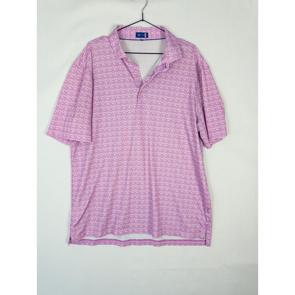 Stitch Mens Pink Floral Print Performance Golf Polo Shirt Short Sleeve Size L